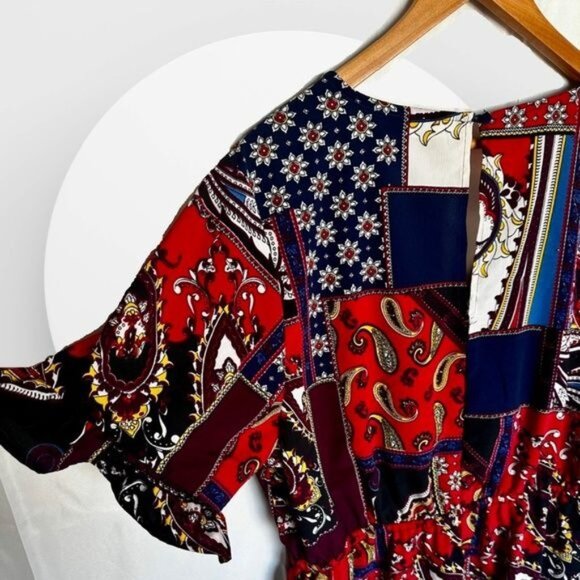 New York & Co Colorful Boho Patchwork Pattern Tie-Front Romper Plus Size XXL - Picture 4 of 9